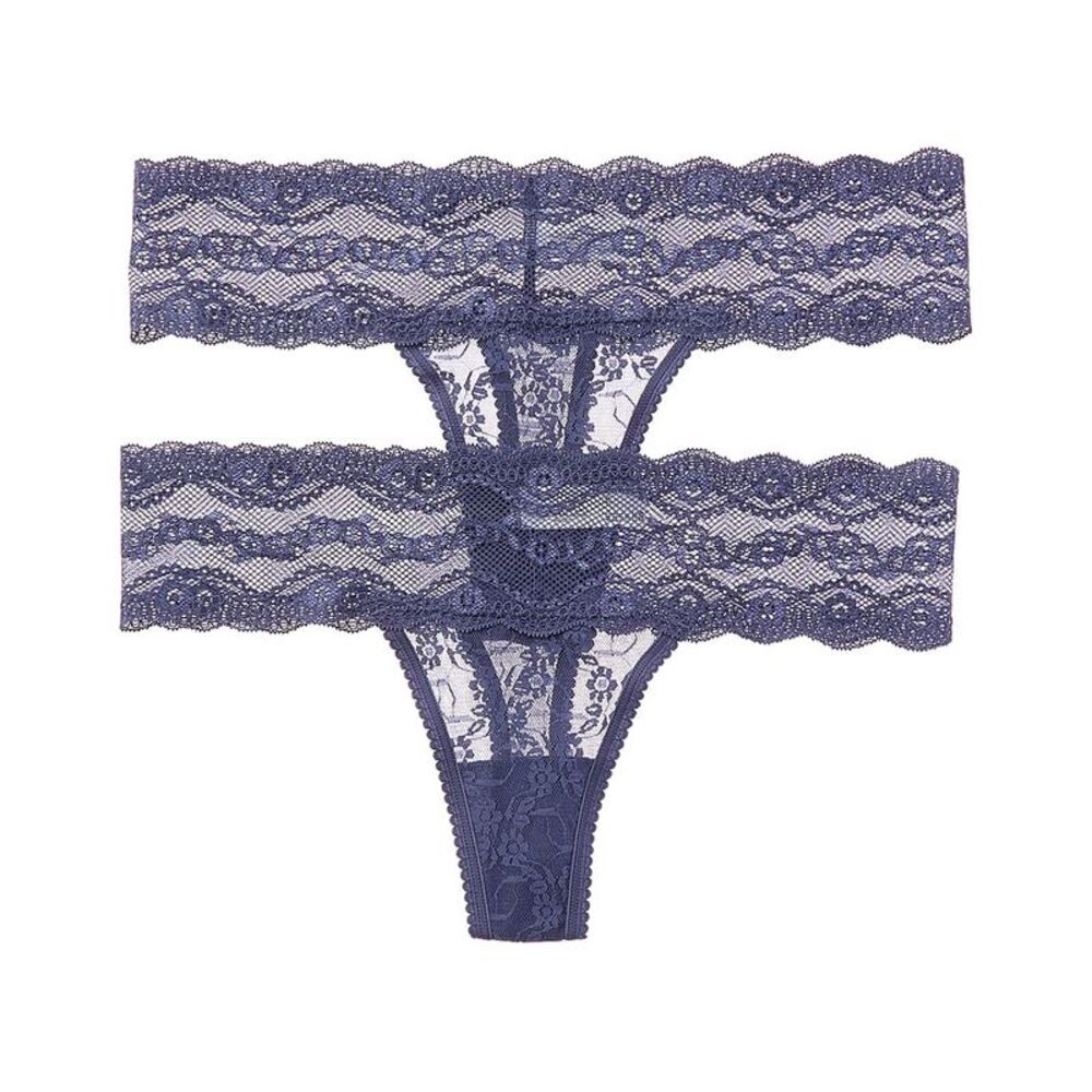 B.Tempt'd Womens  By Wacoal 2Pk Lace Kiss Thong, Blue